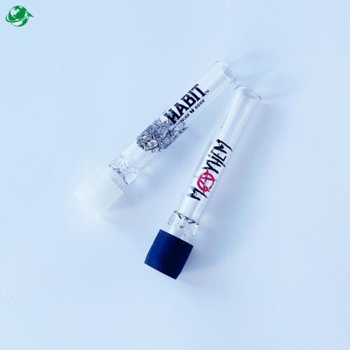 Cigarette Cooling Tube Long size clear glass one hitter with cap Supplier