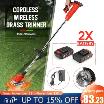 Cordless Grass Trimmer 21V Adjustable Lawn Mower Home DIY Garden Pruning Cutter Powerful Garden Tools with 2Pcs Battery