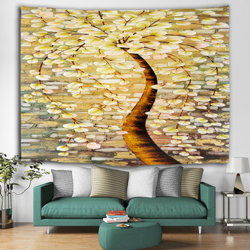 Yellow Ginkgo Tree Tapestry Oil Painting Wall Hanging Psychedelic Forest Tapestry for Livingroom Bedroom Home Dorm Decor