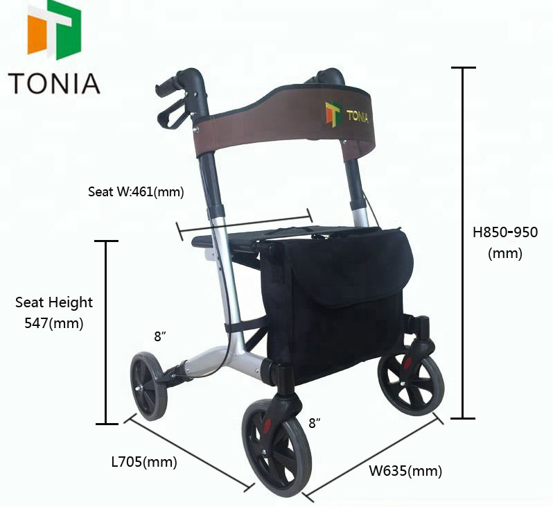 Aluminum Lightweight Folding Rollator walker for Elderly