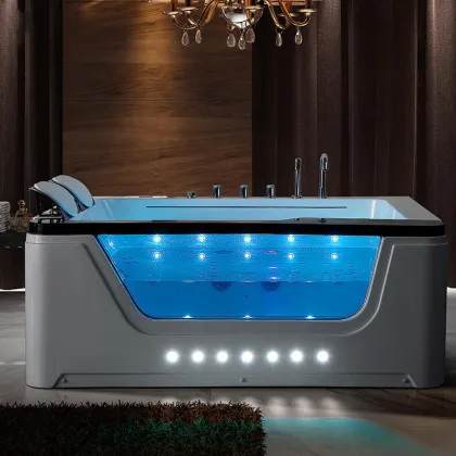 Modern 2 Person Corner Soaking Massage Bathtub with PU Pillows