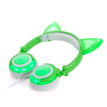 Kulit Lembut Kucing Telinga Headphone Protein bersinar Headphone