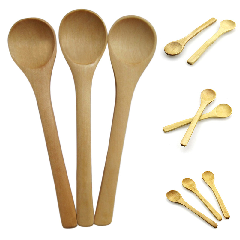 6 PCS Small Wooden Spoon Condiment Utensil Coffee Spoon Kitchen Cooking Teaspoon Kids Ice Cream Tableware Tool