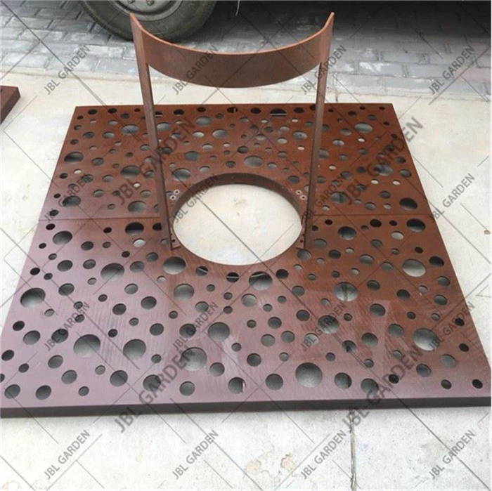 Weathering steel tree grating