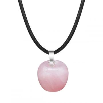 3D Rose Quartz Apple Pendant Necklace for Women Girls