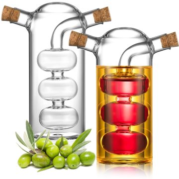 2-in-1 Kitchen Container Set: Clear Borosilicate Glass Oil and Vinegar Dispenser - Olive Green
