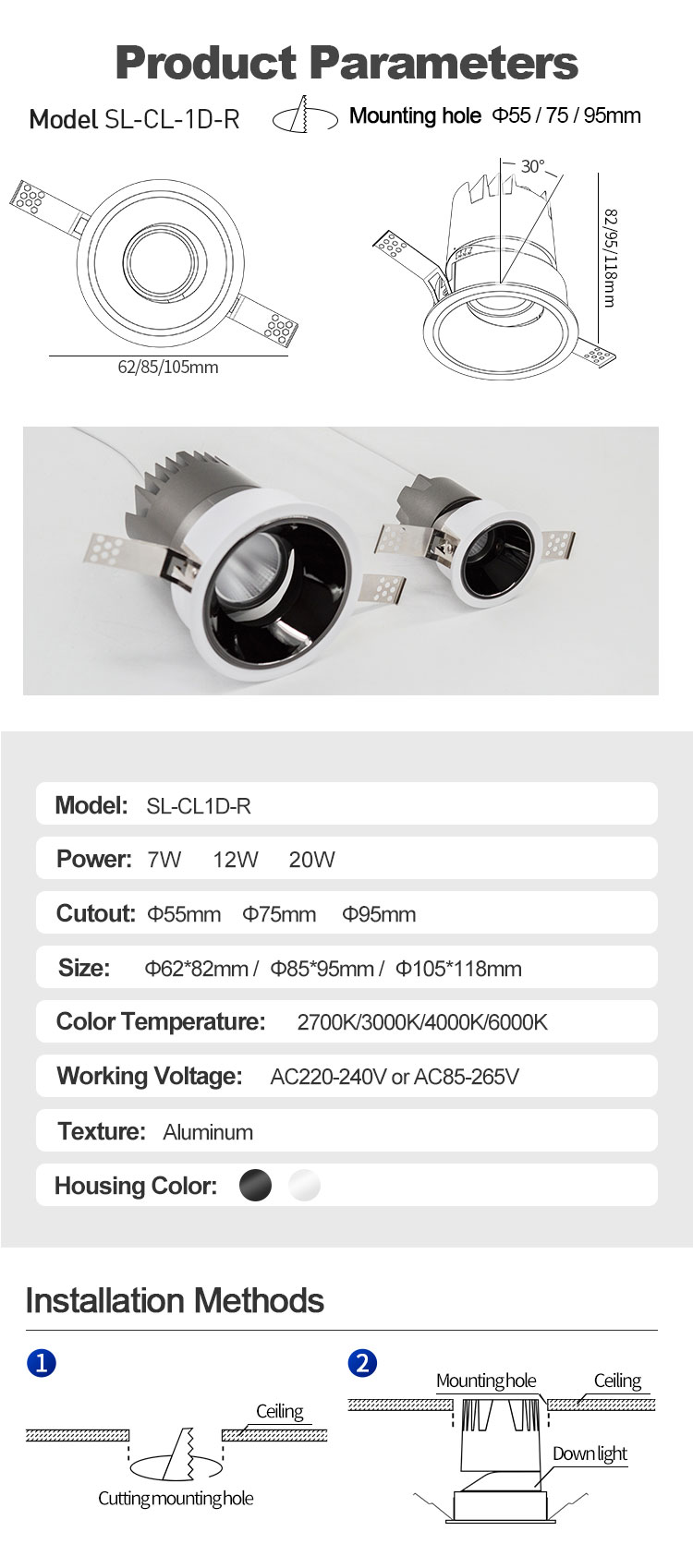 Grey Led Downlight