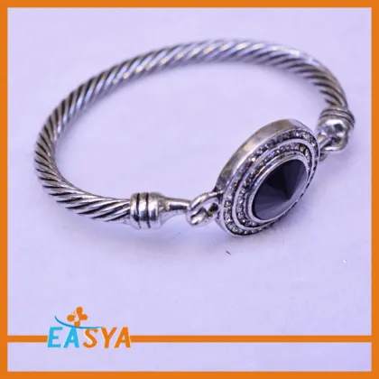 Antique Silver Chain Black Rhinestone Gem Bracelet