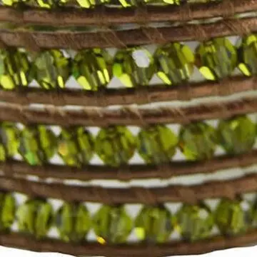 Olivine Crystal Wrap Bracelet, Kansa Leather