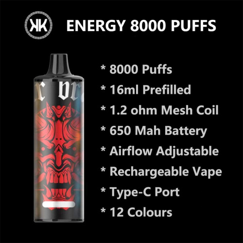 KK Energy 8000 Puffs có thể sạc lại cuộn dây dùng một lần