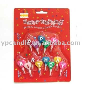 Birthday heart candle with letter and holder