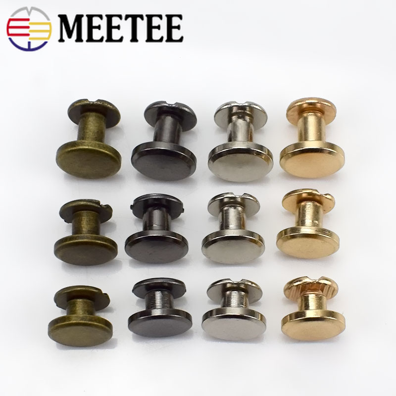 Meetee 20pcs 5-8mm Flat Head Screws Nail Rivet DIY Bag Book Notebook Metal Binding Belt Hardware Accessories Rivet Buckle BF007