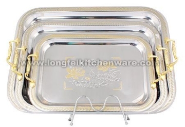 3PCS stainless steel tray with plastice handle