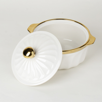2023 pentola di zuppa in ceramica in oro di lusso con copertura