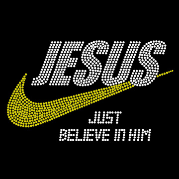 Trasferimento di strass religioso personalizzato - Credi in Lui Gesù T -shirt