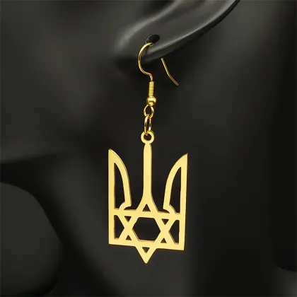 Ukraine National Emblem Stainless Steel Star of David Drop Earrings