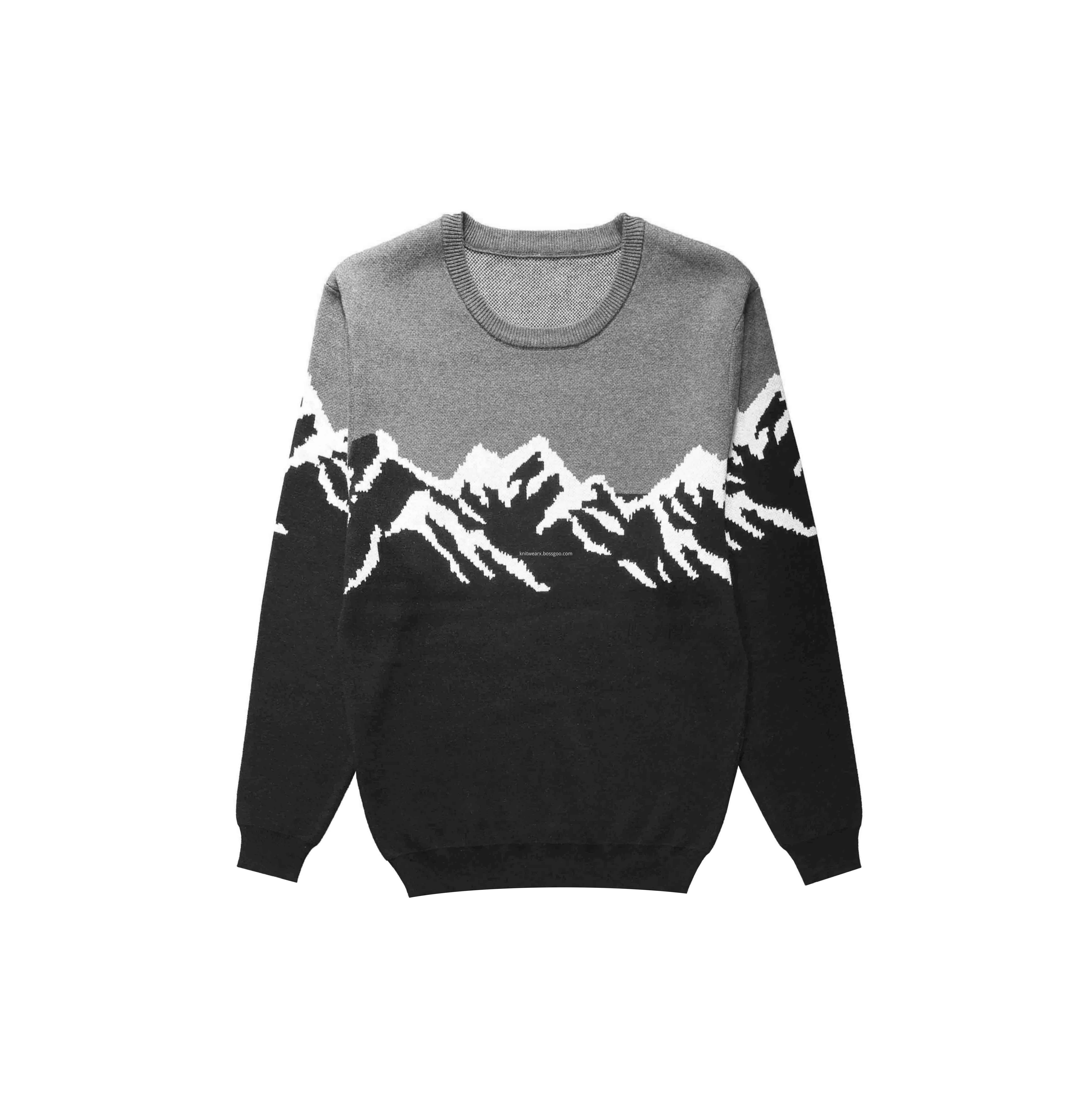 Men's Knitted Snow Mountain Jacquard Crewneck Pullover