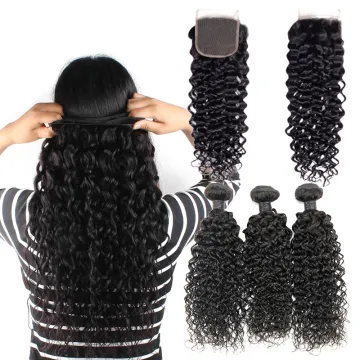 Brazilian Water Wave Human Hair Bundles With Closure Peruvian Wet and Wavy Hair 4 Bundles Human hair