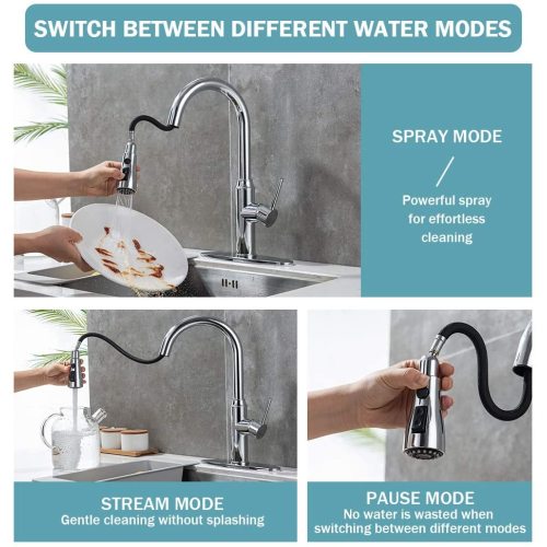 Faucet dapur krom dengan penyemprot tarik sisi