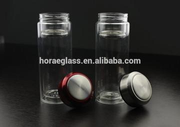 450ml food grade BPA free double wall layer glass tea maker outdoor recycled clear prex glass bottle for hotel