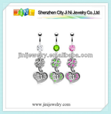 heart dangling belly bar navel ring