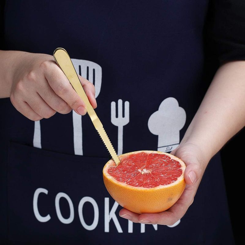 Gold Grapefruit Spoons 5 Pieces Set, 4 Stainless Steel Grapefruit Spoon And 1 Grapefruit knife With Titanium Plating