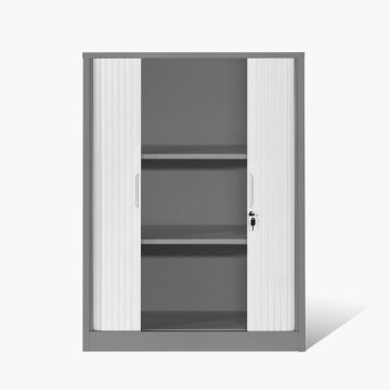 Gray Office Tambour Cabinet Horizontally Middle Height