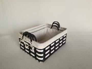 S/3 hand woven  paper rope storage baskets with liner and metal handles