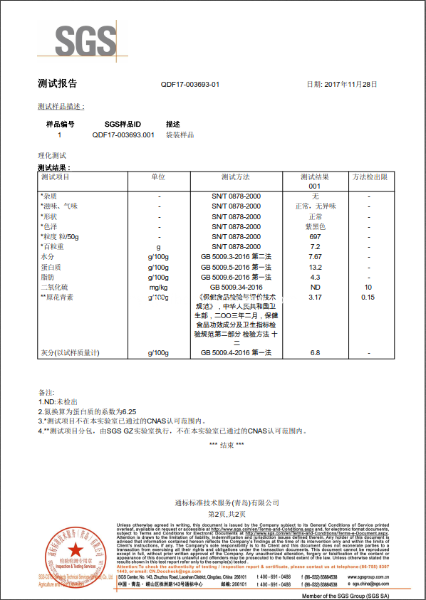 SGS black goji test report 2