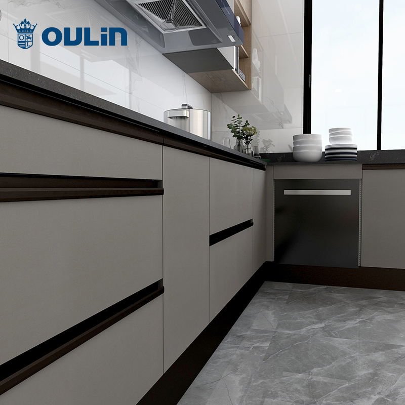 Modern minimalist gray kitchen solid wood kitchen cabinet
