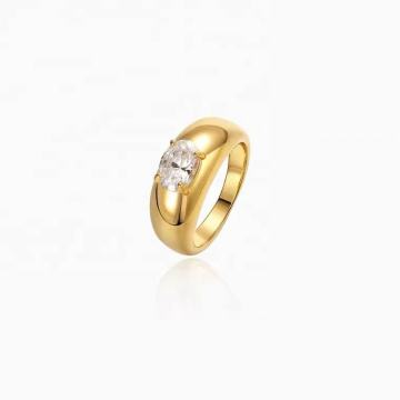 Customizable Silver Rings with Gold Plating, 18K Stainless Steel, Moissanite Gemstones - Perfect for Women's Wedding or Fashion Accessories, Water-Resistant and Clear-Stone Chunky Designs