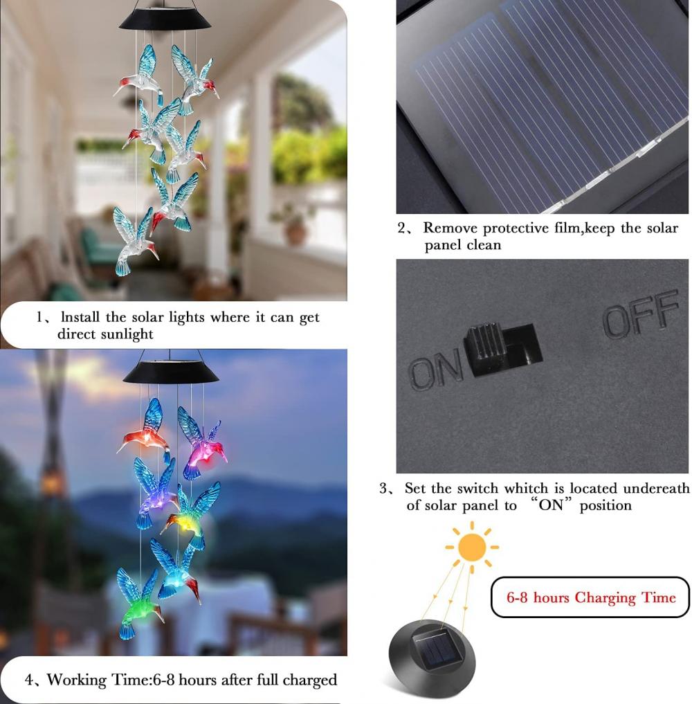 Hummingbird Solar Wind Chimes Clour Changing