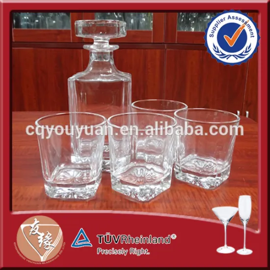 new high quality liquor 750ml square whisky decanter set with 310ml square glass cups