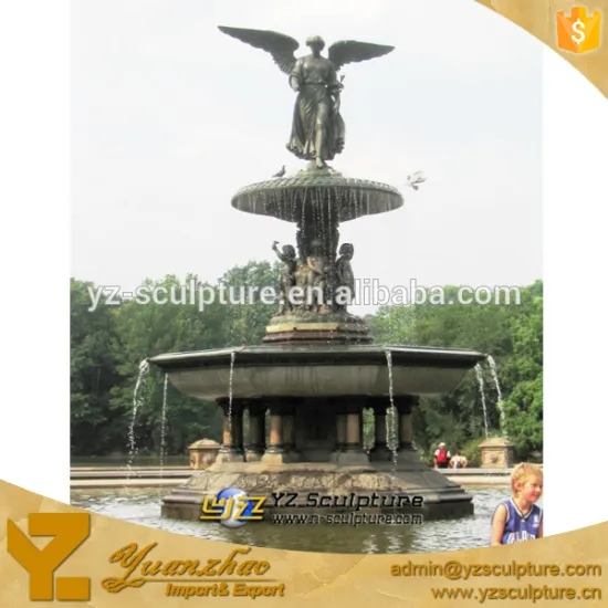 outdoor big tiered stone water fountain with angel statue