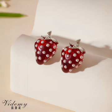 Trendy Red Strawberry Earrings in Fashion Accessories