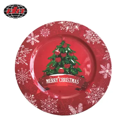 Happy Christmas Tree Pattern Plastic Charger Plate