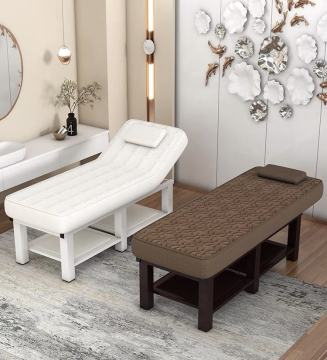 Portable Modern Adjustable Wood Frame Facial Beauty Salon Bed with Storage Cabinet