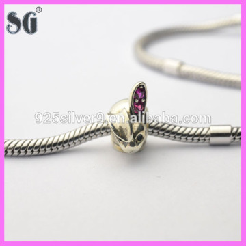 Animal Rabbit Silver Charm Purple AAA Grade Cubic Zirconia Fits For European Charm Bracelet_Necklace_Pendant