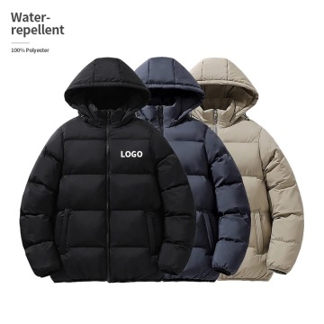 Custom Logo Detachable Hat Winter Windproof Lightweight Waterproof Warm Cotton Puffer Jacket for Men