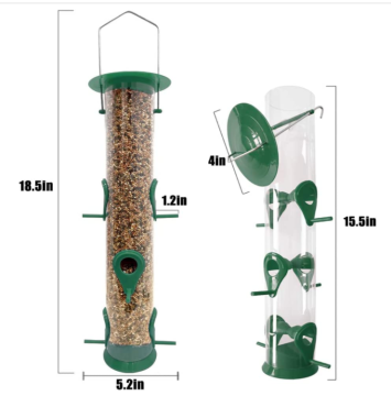 Alimentador de aves premium: alimentador de suspensión de 6 puertos con diseño resistente a la intemperie y impermeable, perfecto para atraer aves - 18.2 \ "tubo largo