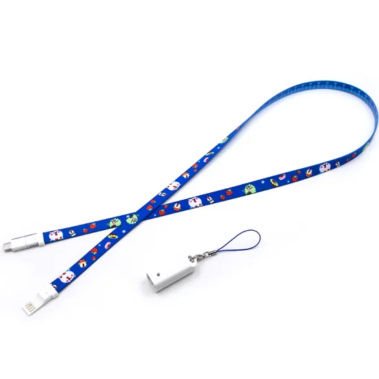 Yijiashishang Custom logo 3 in 1 Lanyard Cable Usb Fast Charging For iPhone Android Type C Lanyard Charger Cable 3 in 1