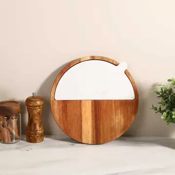 Round Acacia Wood Cheese Board Set with White Marble Charcuterie Platter: A Stylish Serving Tray for Your Delicacies