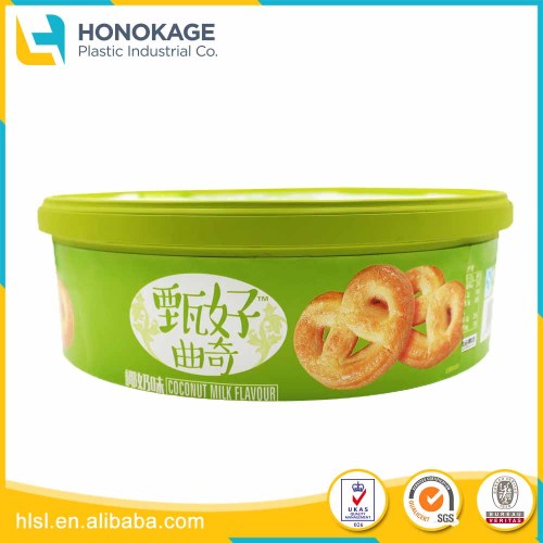 IML Round Plastic Cookie Containers Wholesale with Lids, Cookie Use And PP Plastic Type Cookies Plastic Container