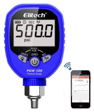 HVAC 용 앱 경고가 장착 된 무선 디지털 압력 게이지 (14.5 ~ 500psi, 87 개의 냉매 유형)