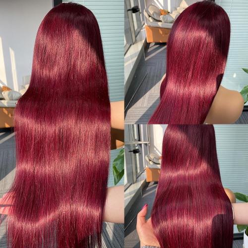 Long Burgoundy rojo 13x4 Camino del cabello humano delantero 99J Colorado HD HD Brasil Brasil Lace Frontal Wig preplantó 180%