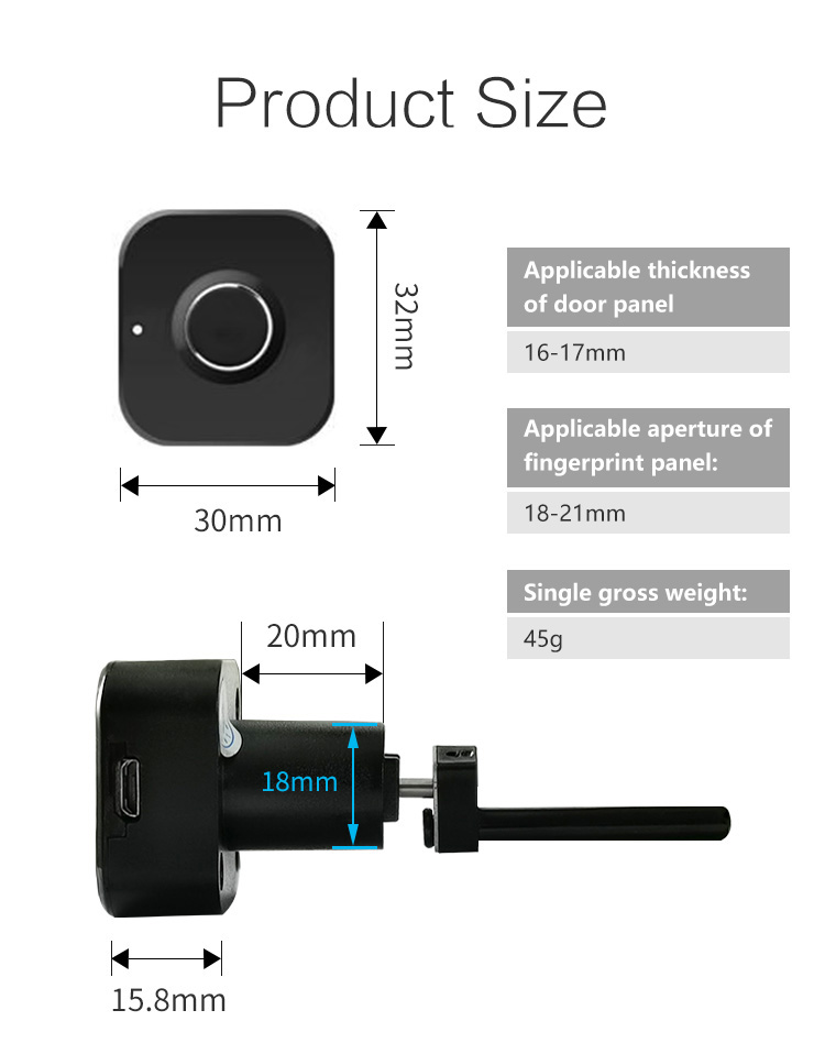 Mini Smart Fingerprint Cabinet Lock Size