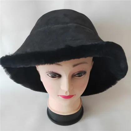 Women's Shearling Sheepskin Hat Winter Fur Bucket Beanie Hat