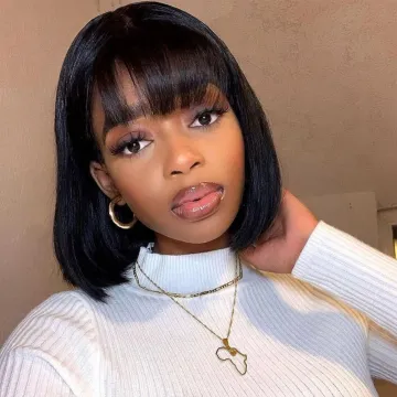 GS Wholesale Natural Brazilian Bang Wigs Straight Short Bob with Bangs for Black Women