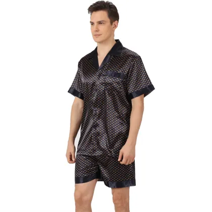 Men's Summer Printed Shorts & Ice Silk Pajama Set