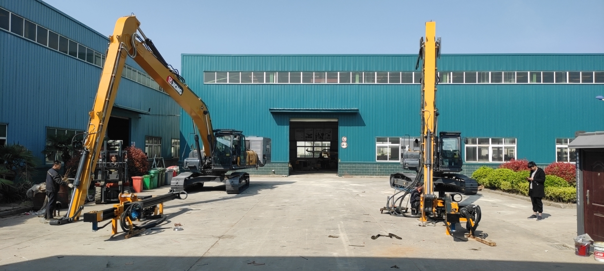 Excavator converted into photovoltaic drilling rig